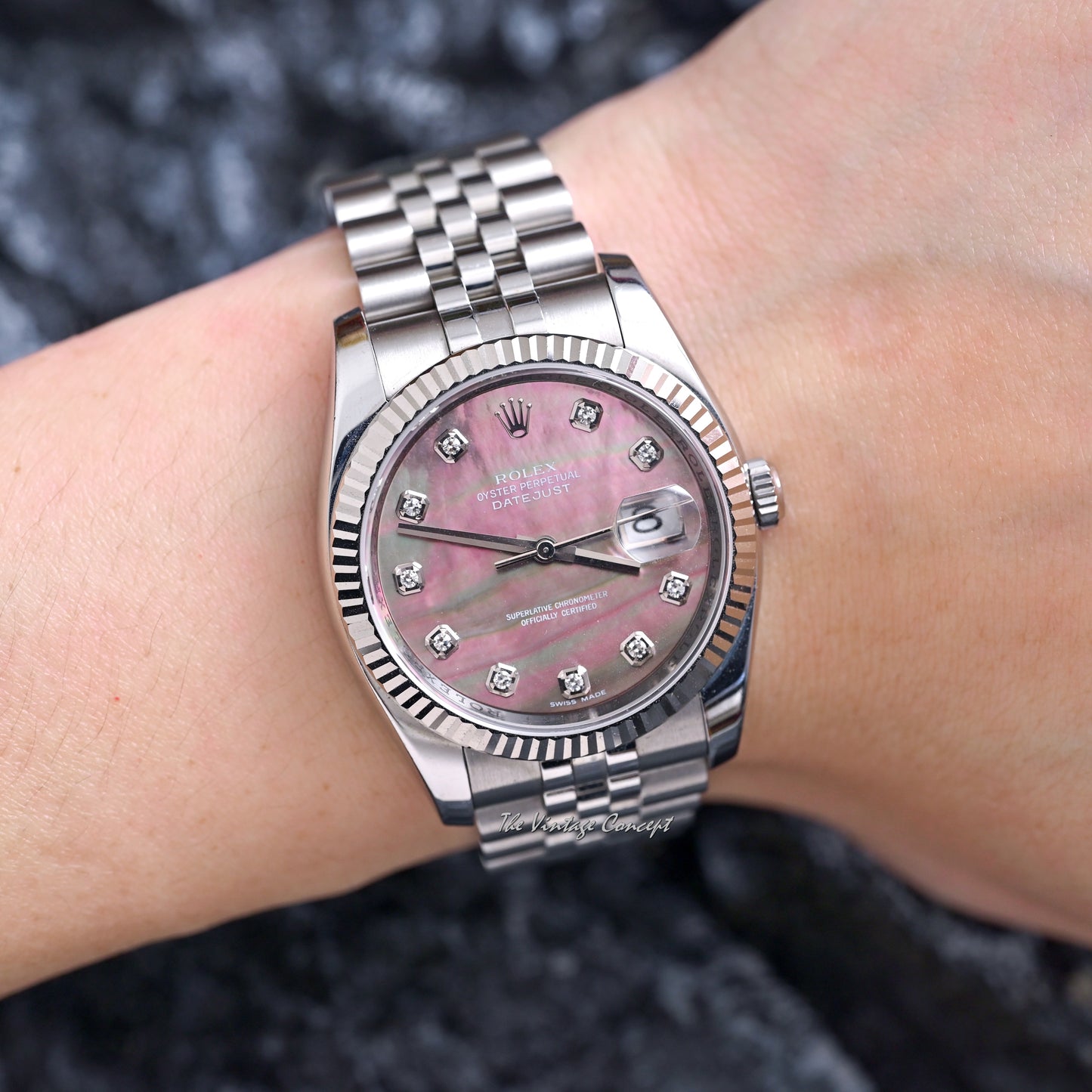 Rolex Steel Datejust MOP Dial with Diamond Indexes w/ card Ref. 116234