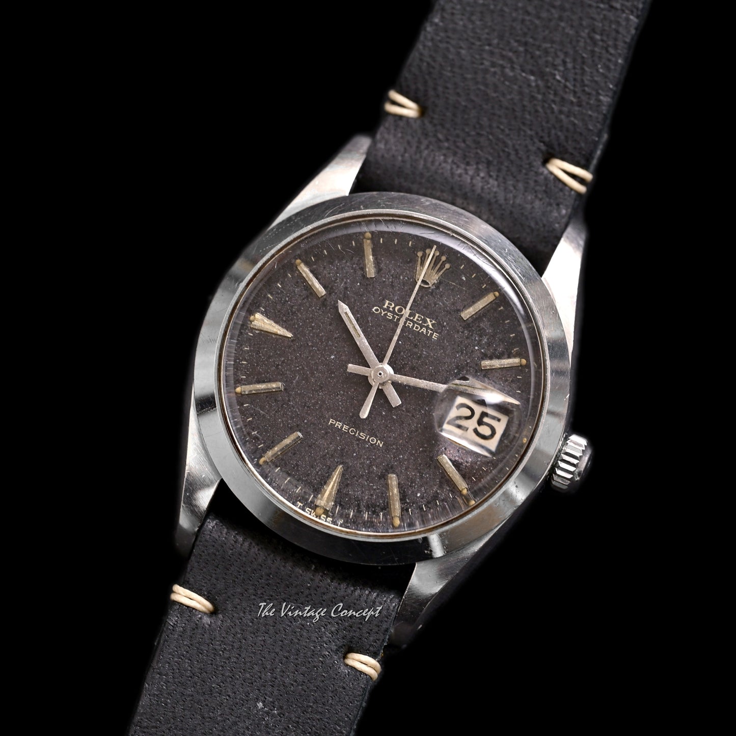 Rolex Steel Oyster Date Gilt Dial w/ Leather Strap Ref. 6694