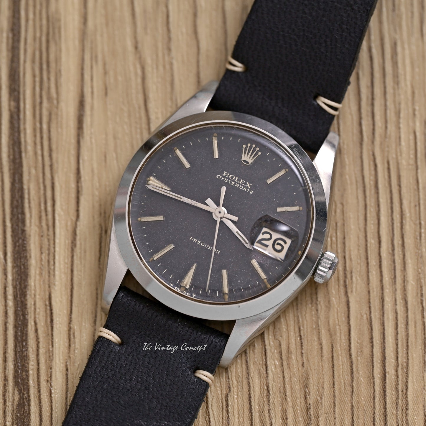 Rolex Steel Oyster Date Gilt Dial w/ Leather Strap Ref. 6694