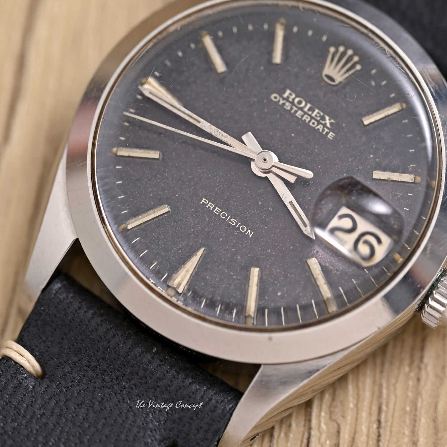 Rolex Steel Oyster Date Gilt Dial w/ Leather Strap Ref. 6694