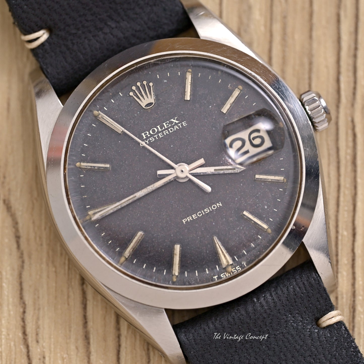 Rolex Steel Oyster Date Gilt Dial w/ Leather Strap Ref. 6694