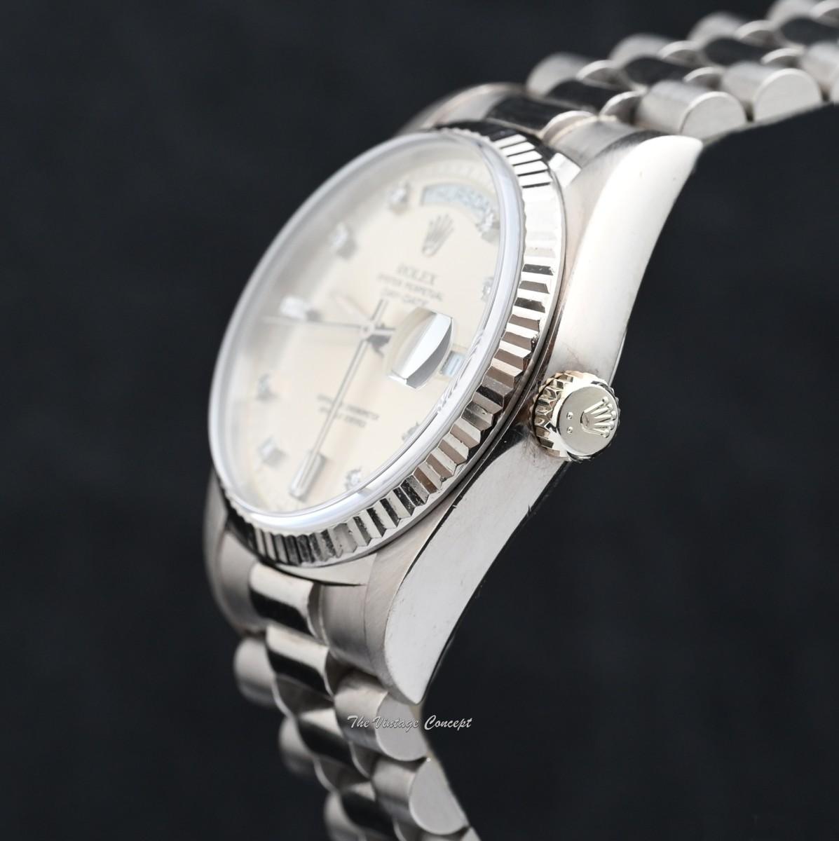 Rolex Day-Date 18K White Gold Silver Dial w/ Diamond Indexes 18039  (SOLD)