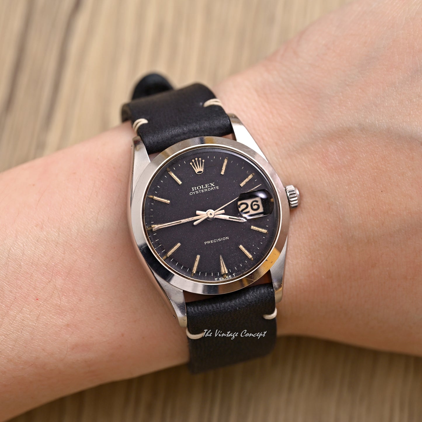 Rolex Steel Oyster Date Gilt Dial w/ Leather Strap Ref. 6694