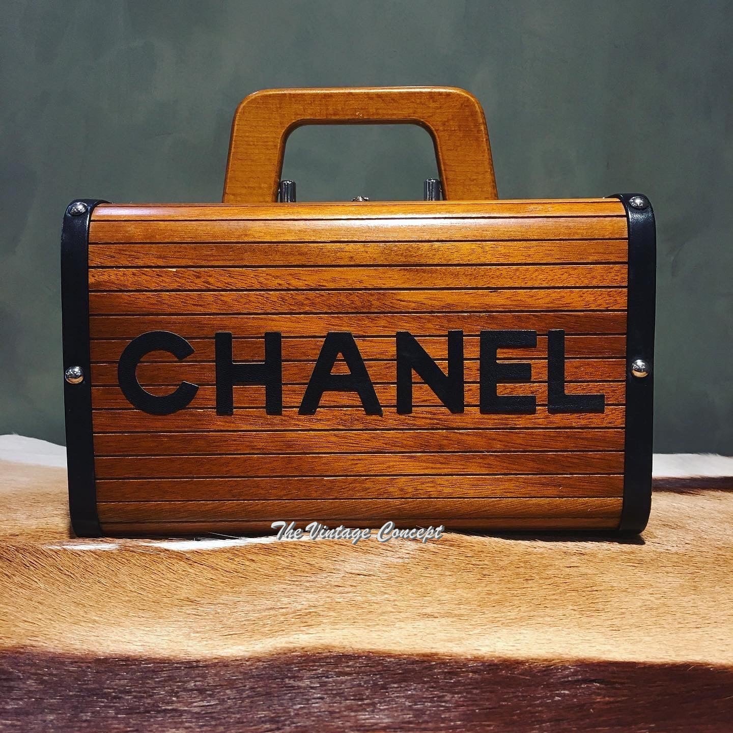 Vintage Chanel Brown Wooden Trunk Cruise Handbag Limited to 100 VIP Clients from 1994 (SOLD)