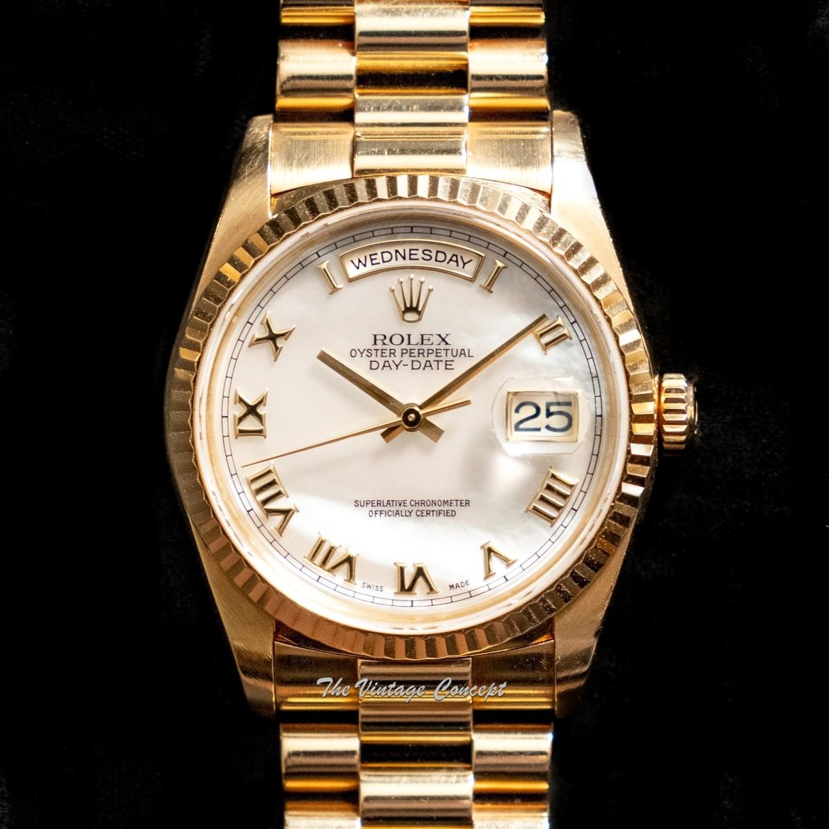 Rolex Day-Date 18K Yellow Gold Mother of Pearl Roman Indexes 18238 (Box Set) (SOLD)