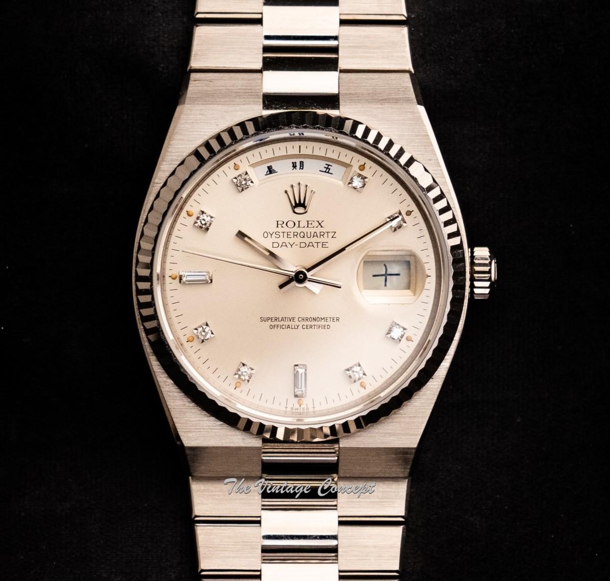 Rolex Day-Date Oysterquartz 18K White Gold Silver Dial Diamond Indexes 19019 (SOLD)