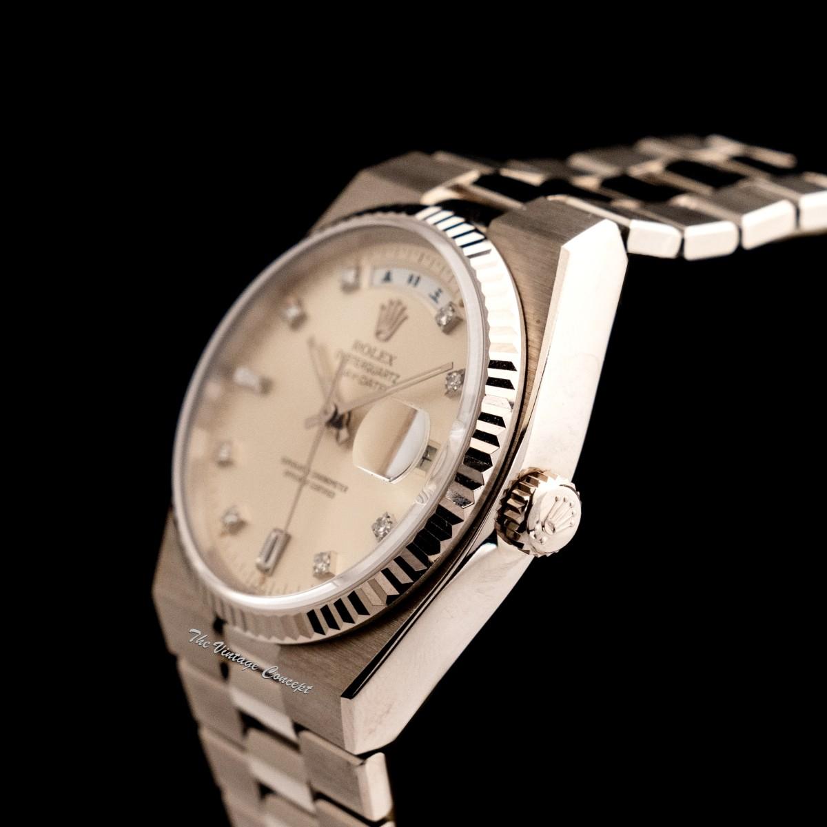 Rolex Day-Date Oysterquartz 18K White Gold Silver Dial Diamond Indexes 19019 (SOLD)