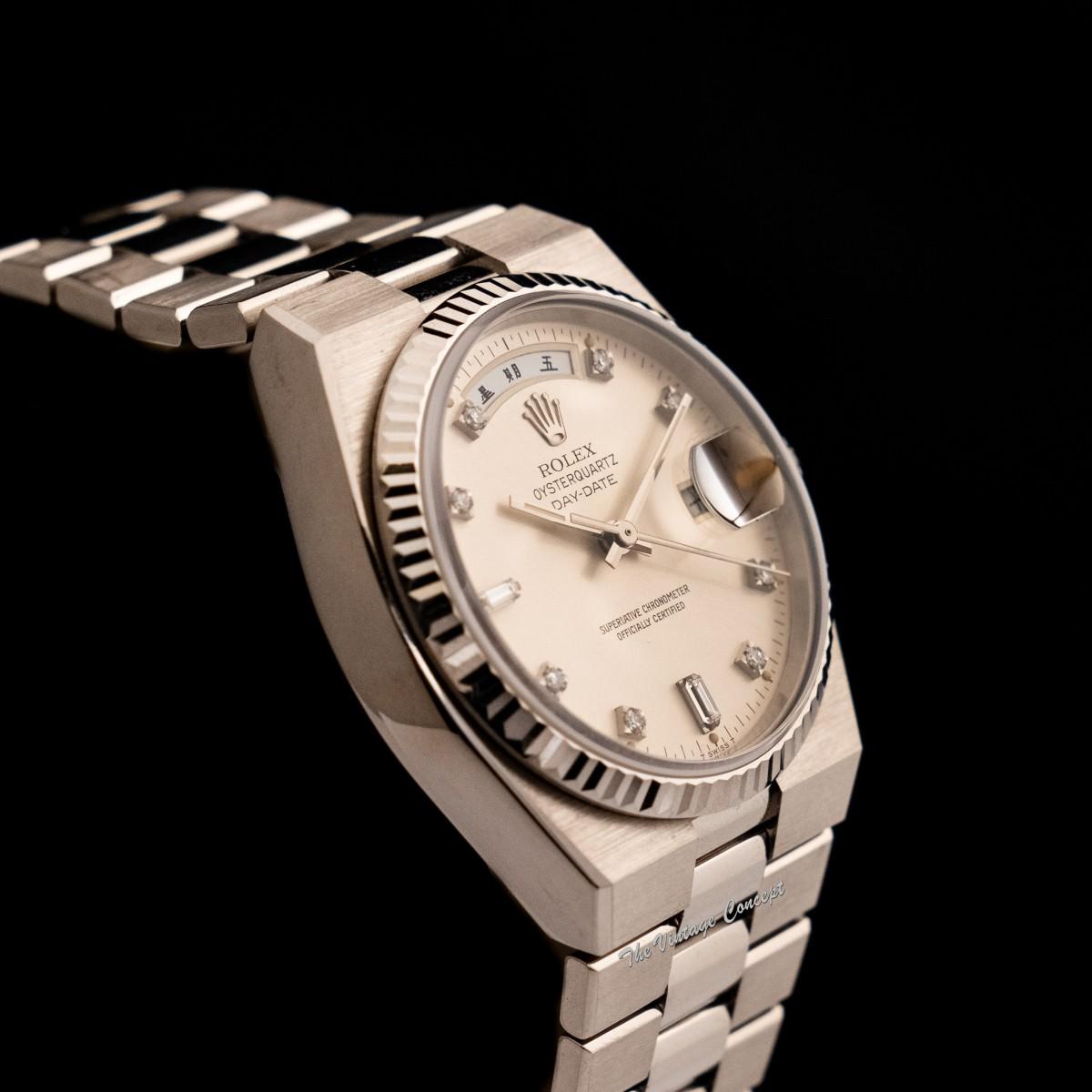 Rolex Day-Date Oysterquartz 18K White Gold Silver Dial Diamond Indexes 19019 (SOLD)