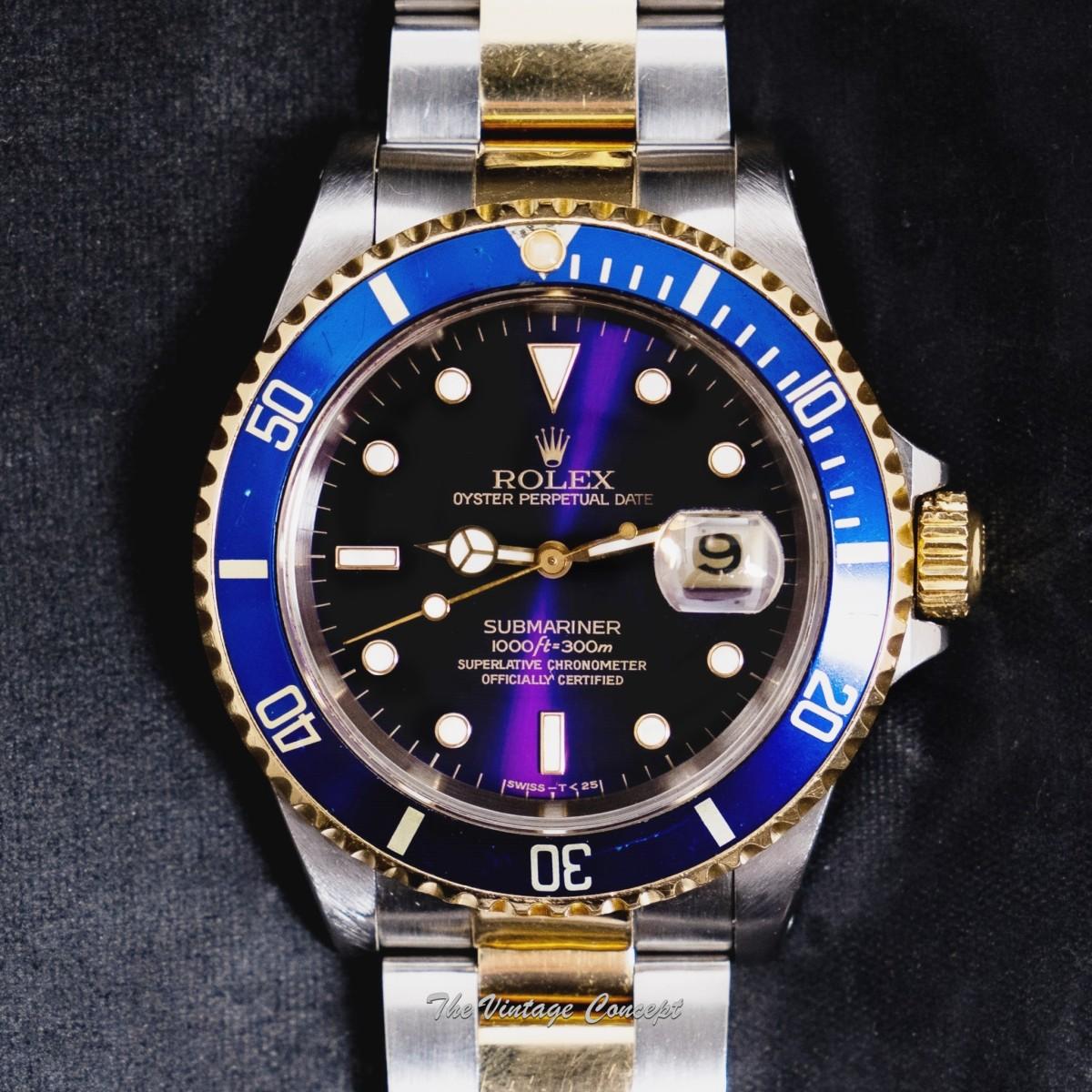 Rolex Submariner Yellow Gold & Steel Two-Tone Blue Purple Dial 16613 (SOLD)