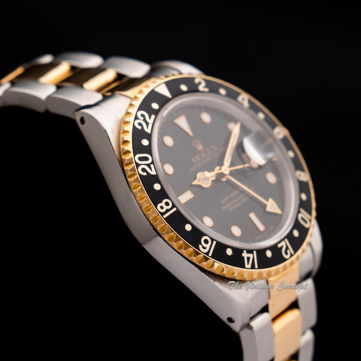 Rolex GMT-Master II Two-Tone Yellow Gold & Steel Black Dial 16713 w/ Original Paper  (SOLD)