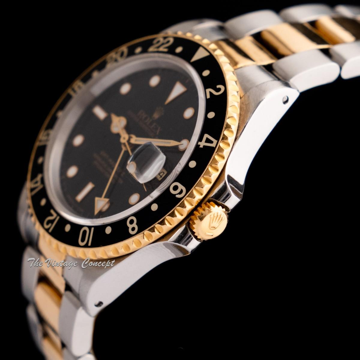 Rolex GMT-Master II Two-Tone Yellow Gold & Steel Black Dial 16713 w/ Original Paper  (SOLD)