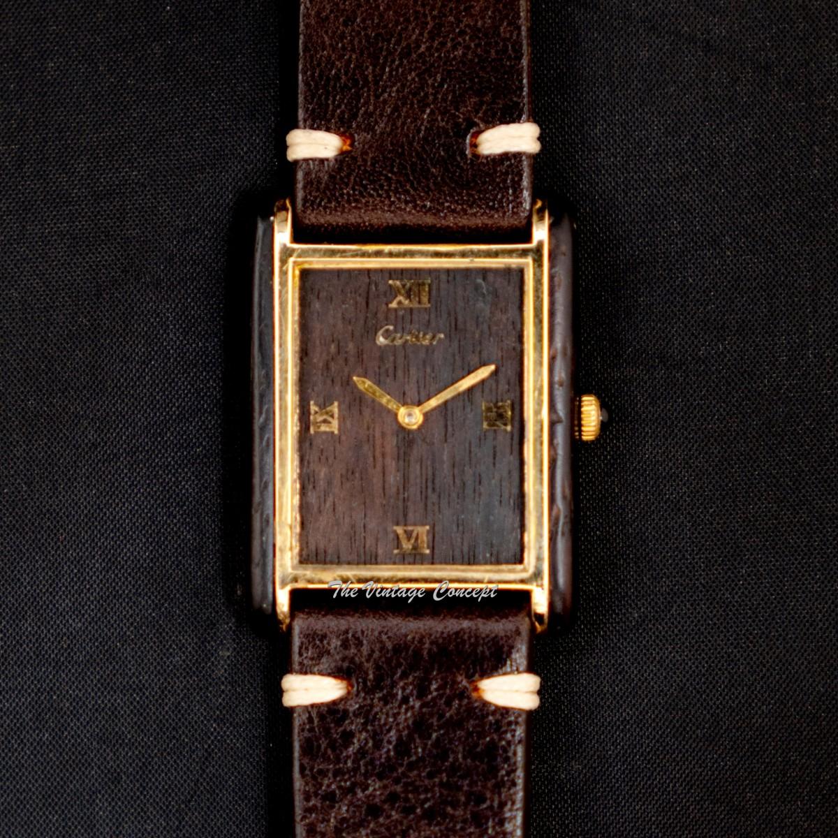 Cartier Tank 18K Electroplated Must de Cartier Wood Dial Mechanical Watch (SOLD)