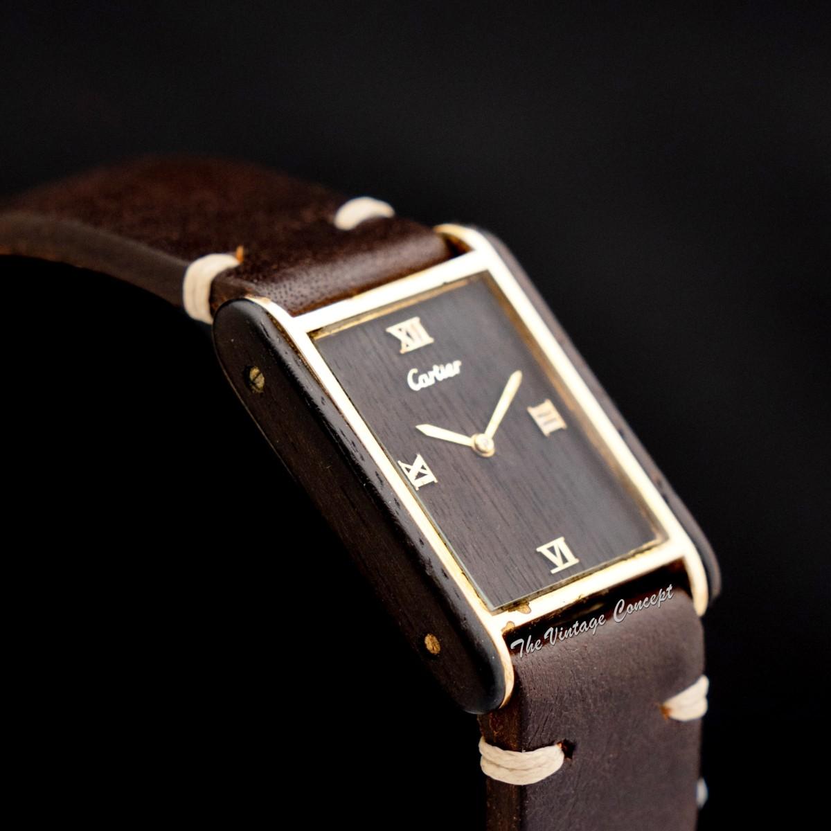 Cartier Tank 18K Electroplated Must de Cartier Wood Dial Mechanical Watch (SOLD)