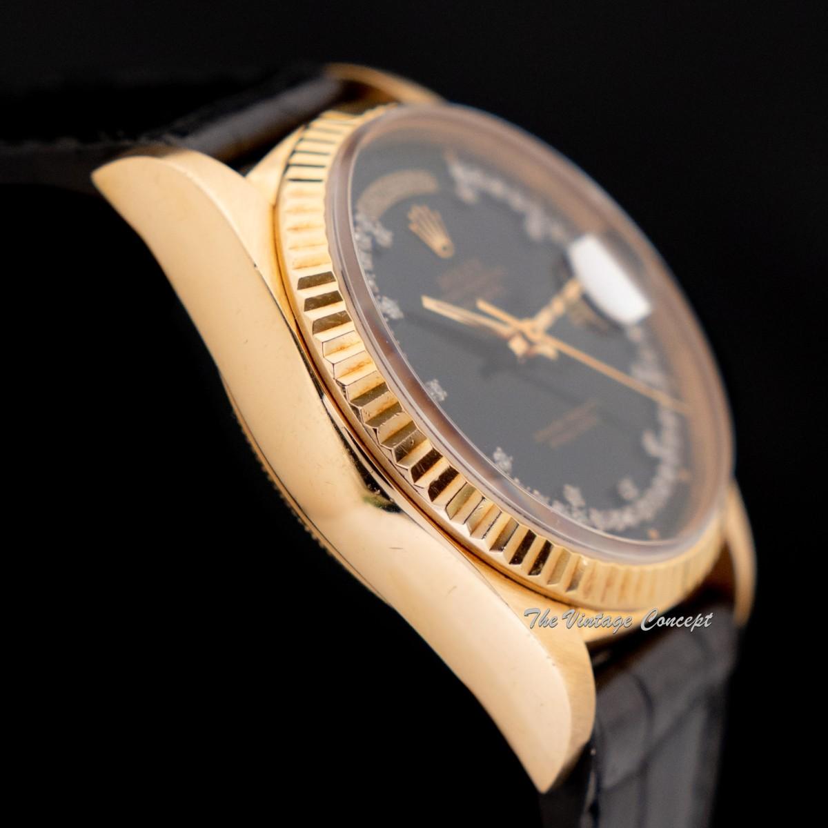 Rolex Day-Date 18K Yellow Gold Black String Dial w/ Diamond 18038 (SOLD)