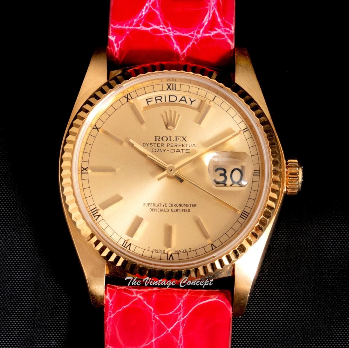 Rolex Day-Date 18K Yellow Gold Champagne Dial 18038 (SOLD)