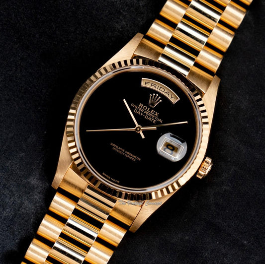 Rolex Day-Date 18K Yellow Gold Onyx Natural Stone Dial 18238 w/ Original Paper  (SOLD)