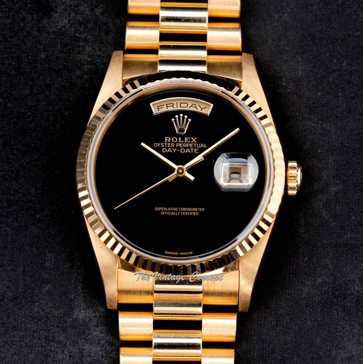 Rolex Day-Date 18K Yellow Gold Onyx Natural Stone Dial 18238 w/ Original Paper  (SOLD)