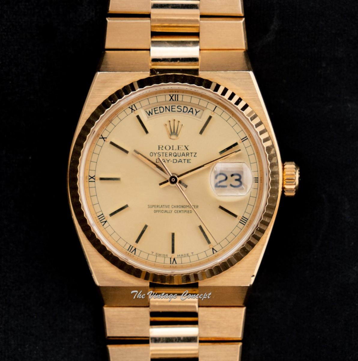 Rolex Day-Date 18K YG Yellow Gold Oysterquartz Gold Dial 19018 (SOLD)