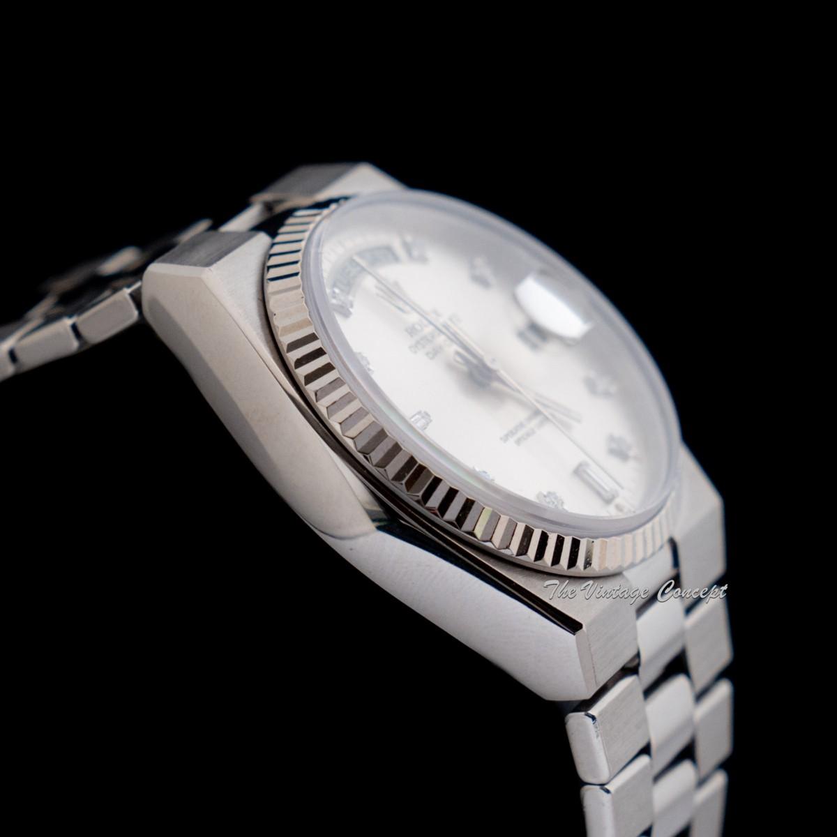 Rolex Day-Date 18K WG White Gold Oysterquartz Silver Dial Diamond Indexes 19019  (SOLD)