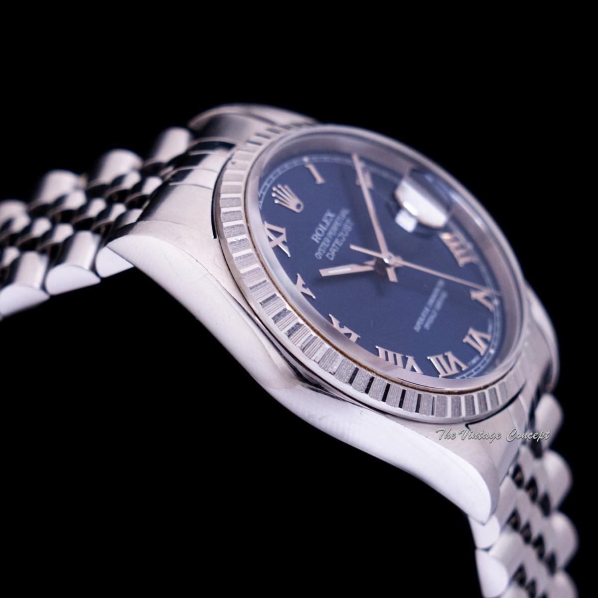 Rolex Steel Oyster Perpetual Datejust Blue Roman Indexes Dial 16220 w/ Original Paper (SOLD)