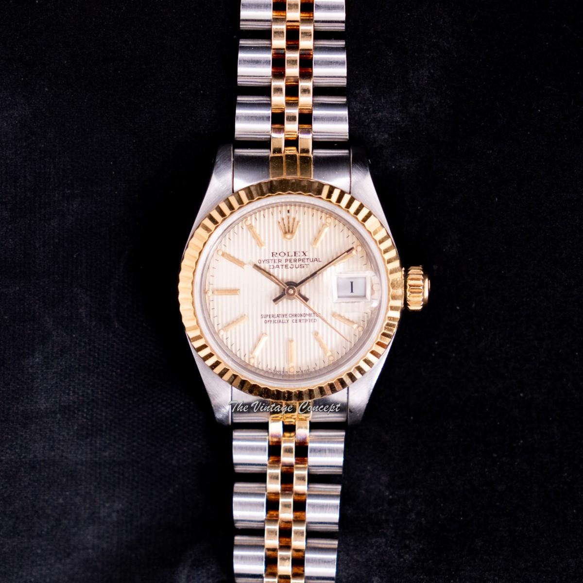 Rolex Lady Datejust Two-Tone Gold Linen Dial 69173 with Jubilee Bracelet  (SOLD)