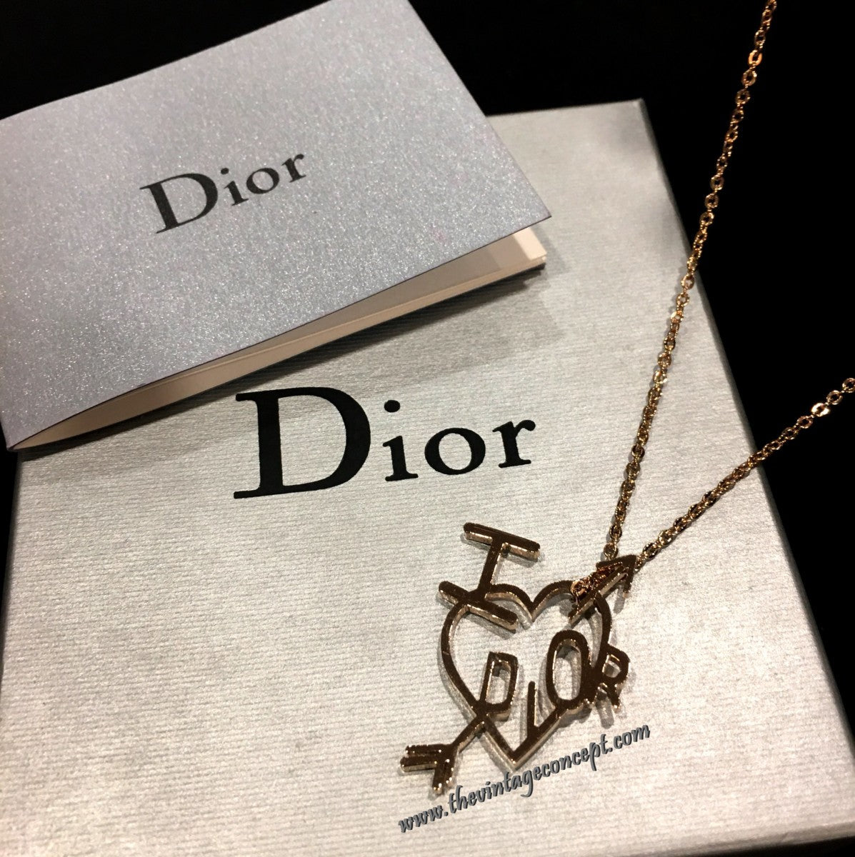 Dior Gold Tone Heart & Arrow Short Necklace (Gift Box Set)