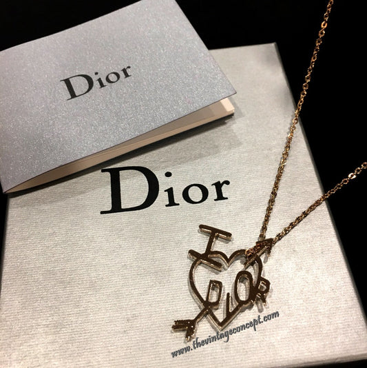 Dior Gold Tone Heart & Arrow Short Necklace (Gift Box Set)