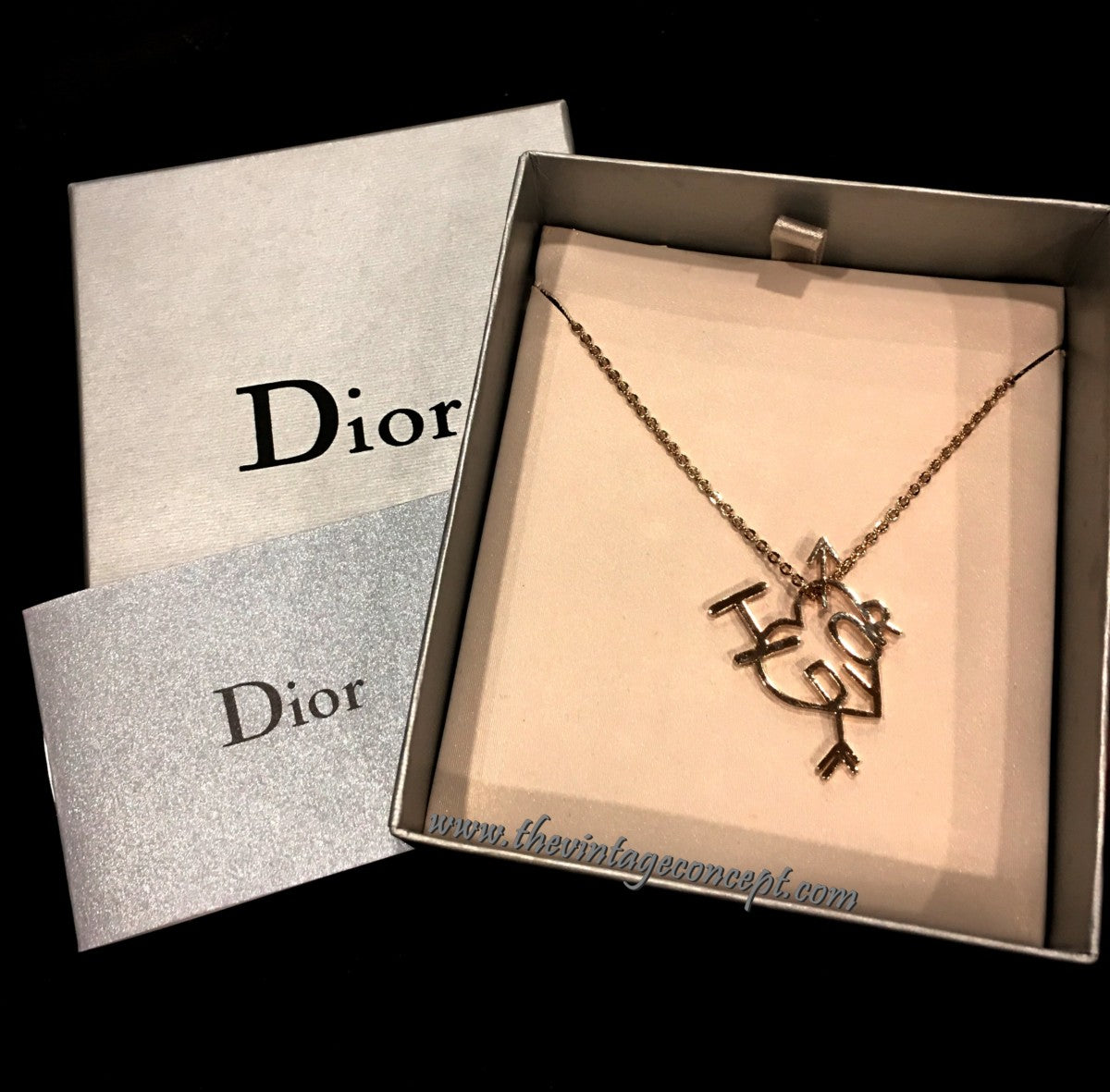 Dior Gold Tone Heart & Arrow Short Necklace (Gift Box Set)