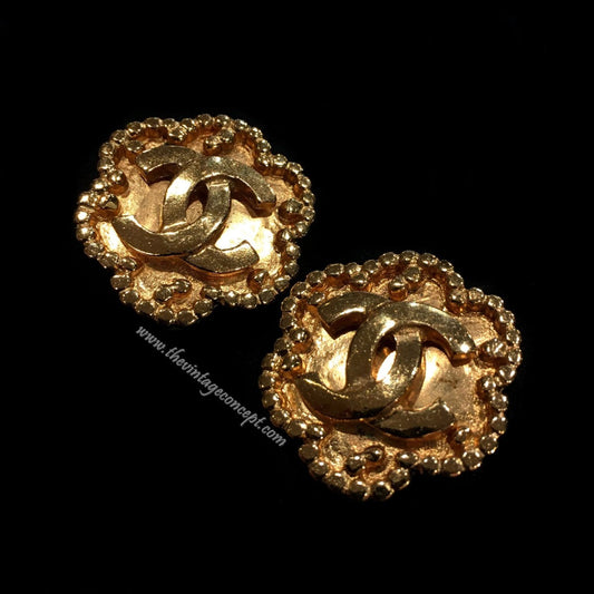 Chanel Gold Tone Flower Shape with Logo Clip Earring (SOLD)