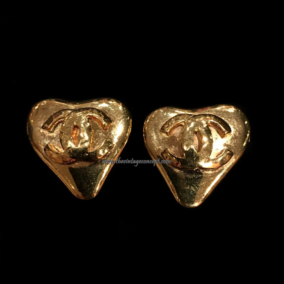 Chanel Gold Tone Heart Shape Logo Clip Earring 93P (SOLD)