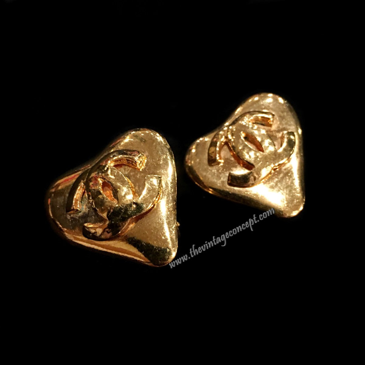 Chanel Gold Tone Heart Shape Logo Clip Earring 93P (SOLD)