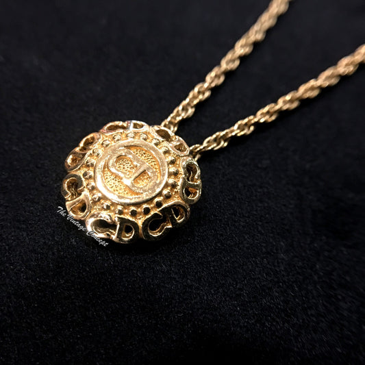 Dior Gold Tone "CD" logo Pendant Necklace