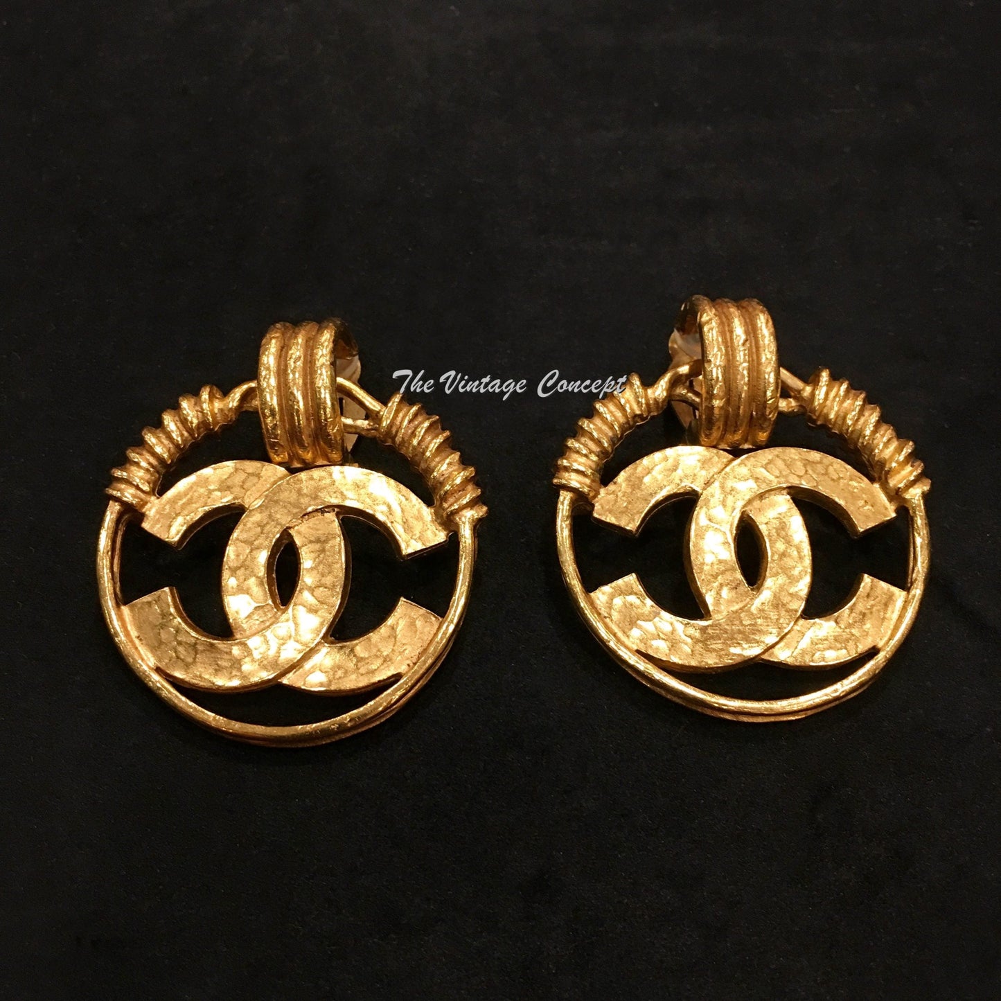 Chanel Gold Tone Large Hoop Big CC Logo Clip Earrings 94P