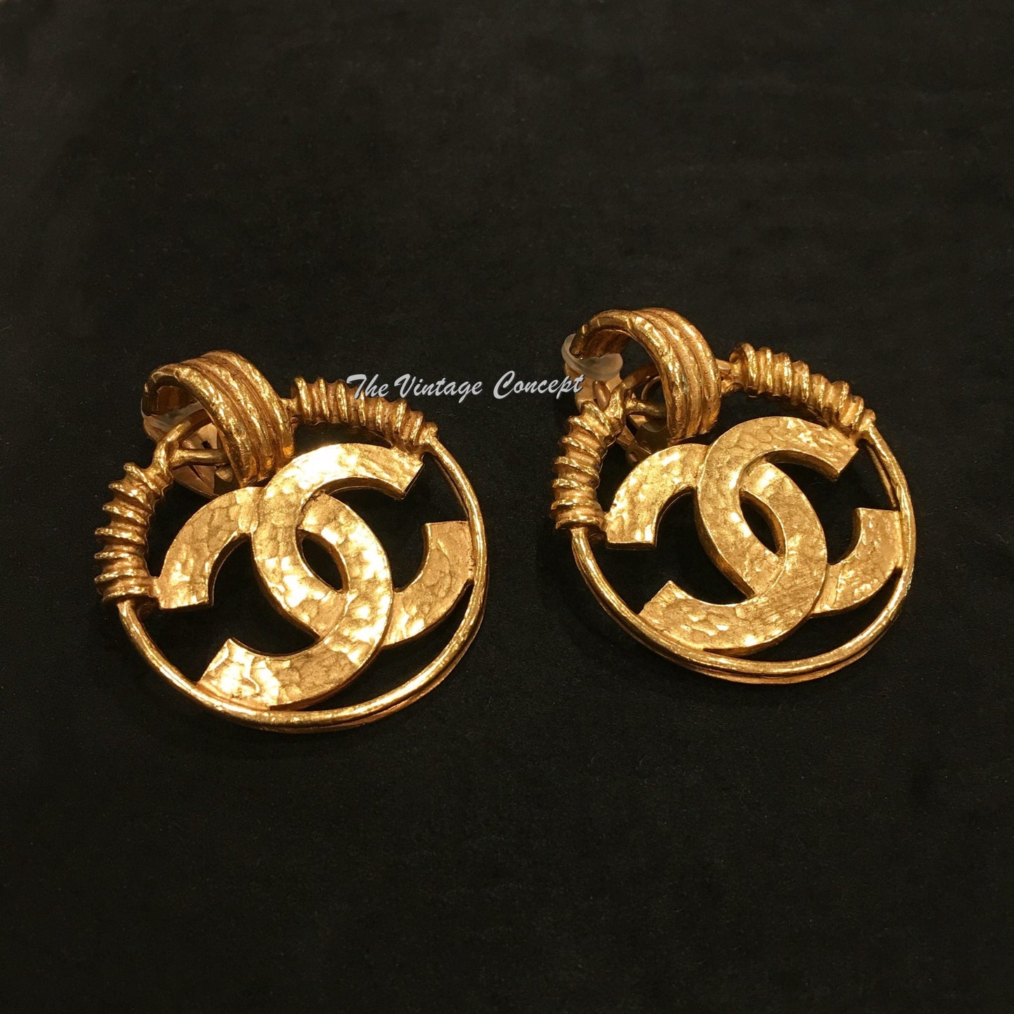 Chanel Gold Tone Large Hoop Big CC Logo Clip Earrings 94P