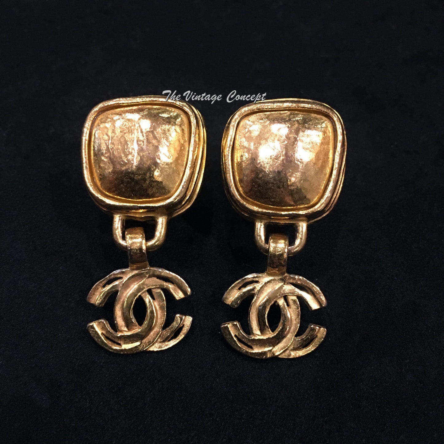 Chanel Gold Tone Gold Shiny Stone w/ Dangle CC Logo Clip Earrings 97A  (SOLD)