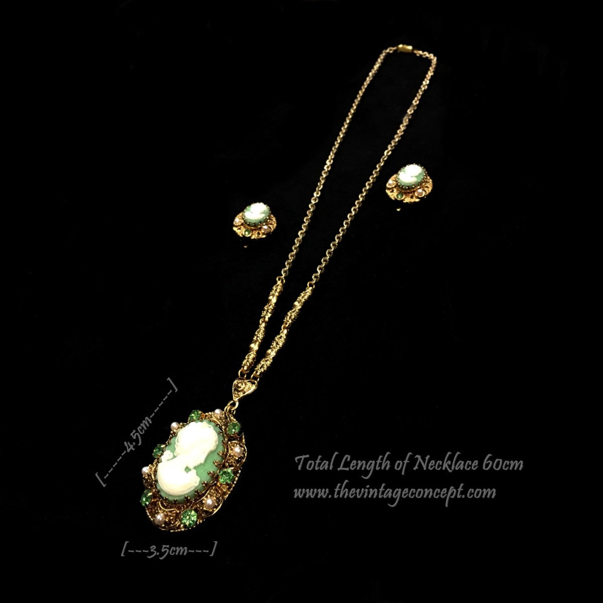 1950 West German Green Cameo Necklace and Clips Earrings Set (SOLD)