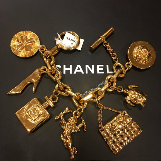 Chanel Gold Tone Heavy Charm Bracelet from 1980's (SOLD)