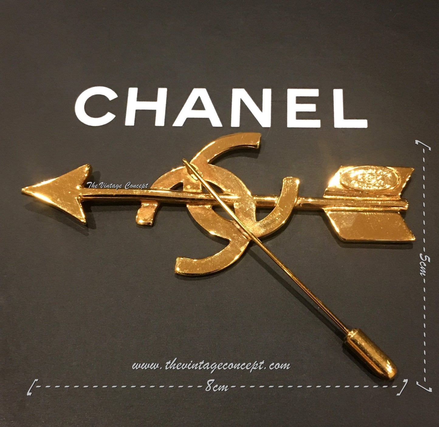 Chanel Gold Tone Arrow Logo Pin from 1992 (SOLD)