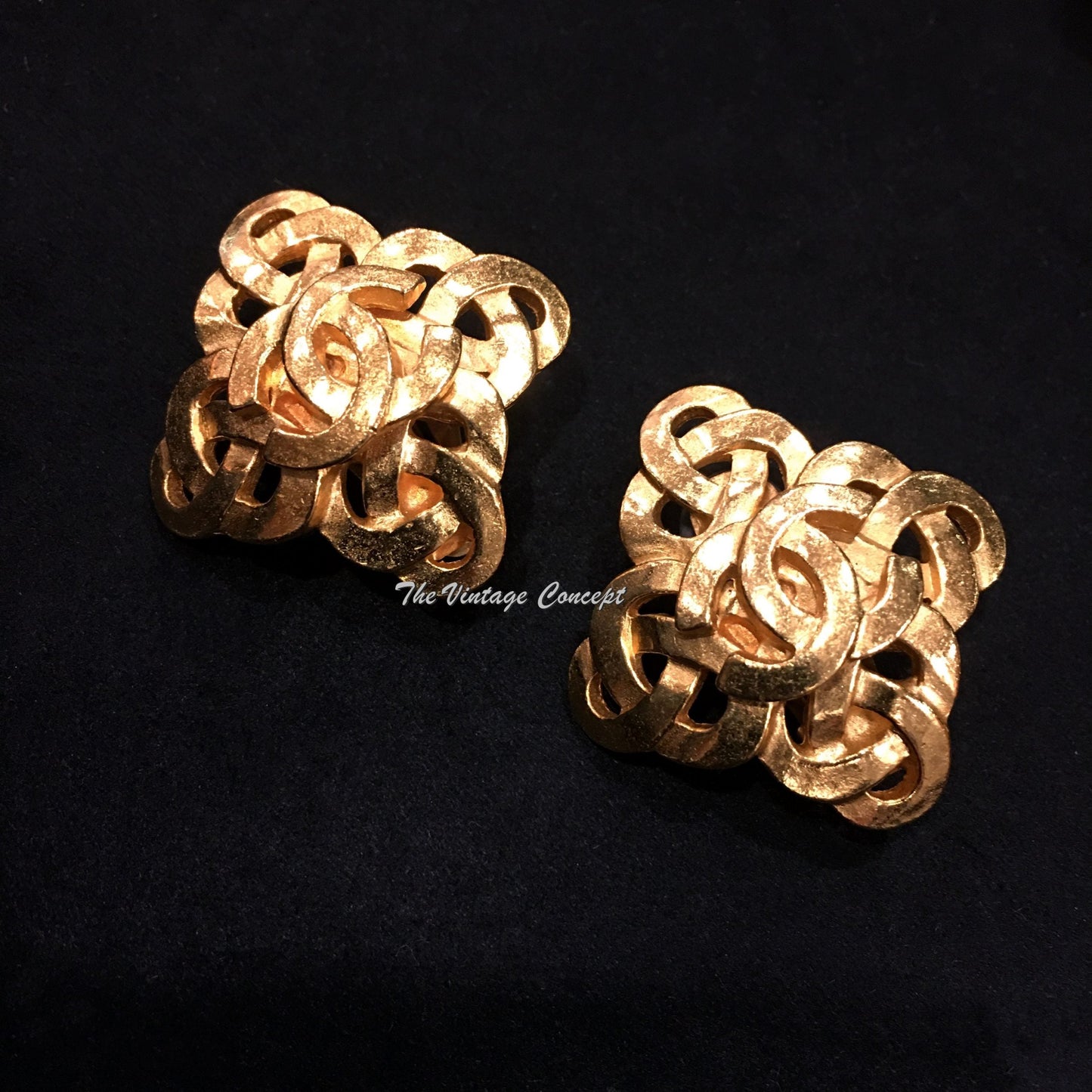 Chanel Gold Tone Diamond Shape Logo Clip Earrings 97P  (SOLD)