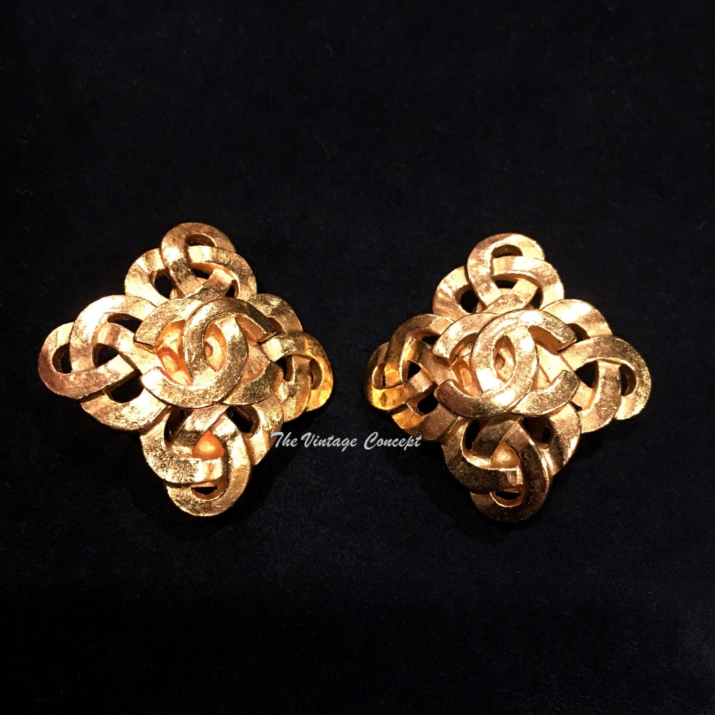 Chanel Gold Tone Diamond Shape Logo Clip Earrings 97P  (SOLD)