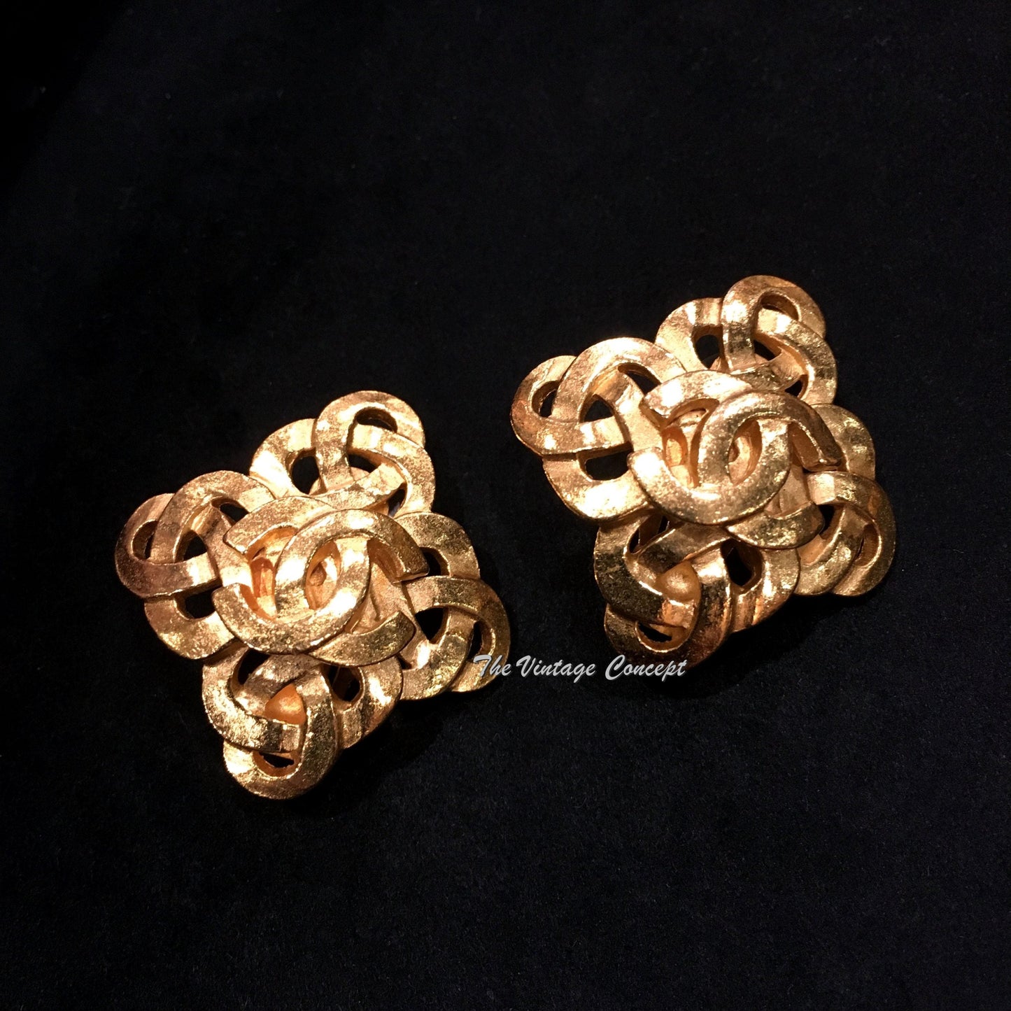 Chanel Gold Tone Diamond Shape Logo Clip Earrings 97P  (SOLD)