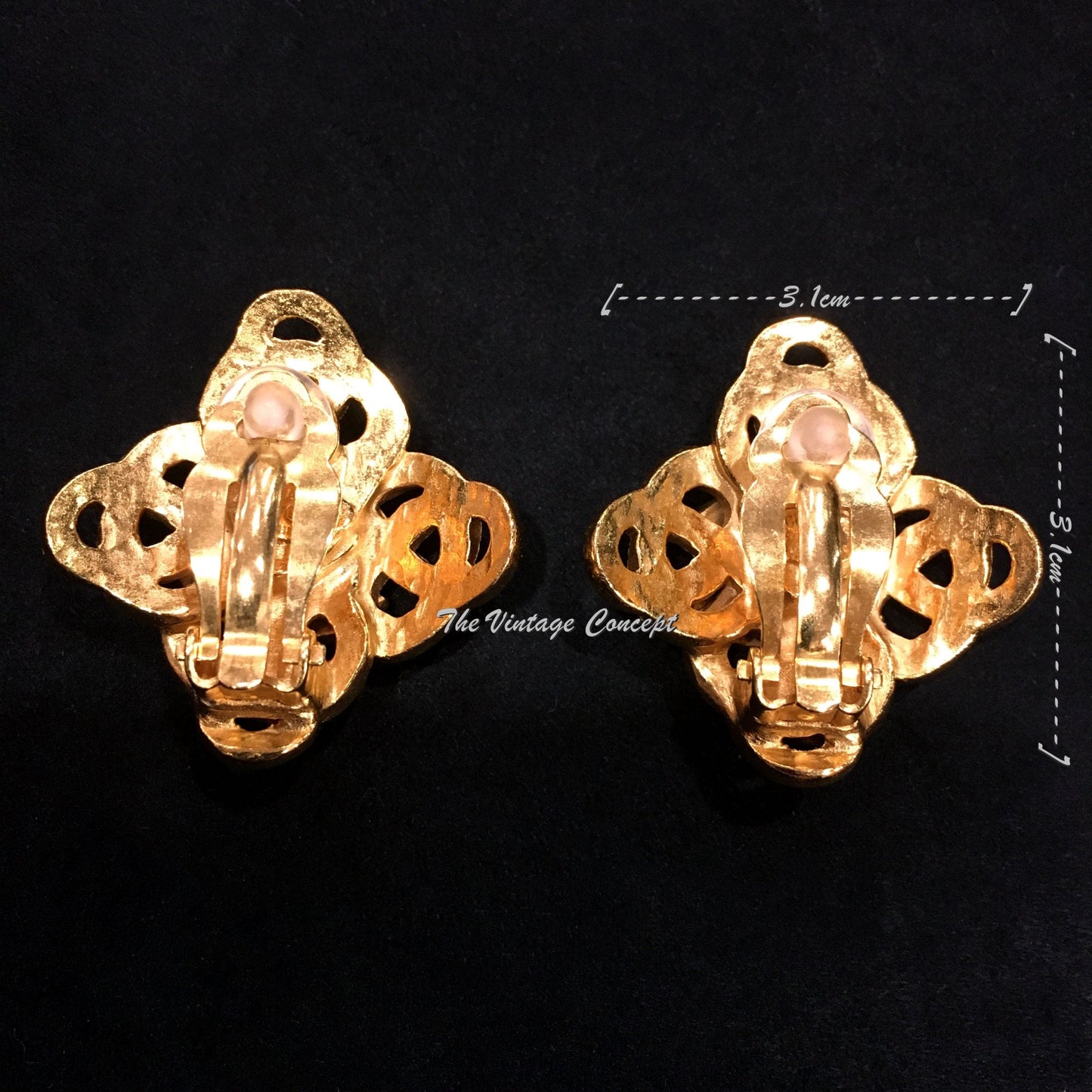 Chanel Gold Tone Diamond Shape Logo Clip Earrings 97P  (SOLD)