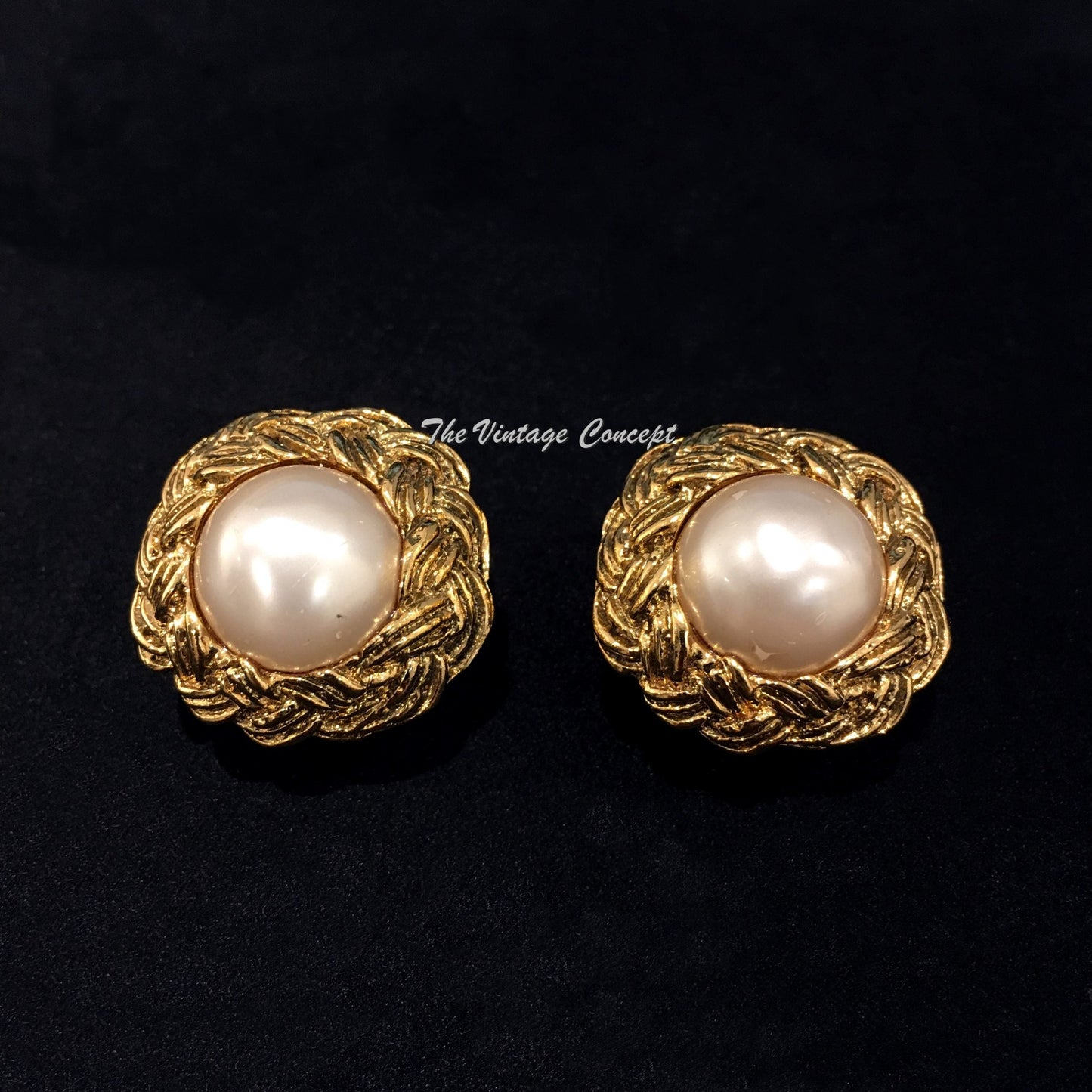 Chanel Gold Tone Faux Pearl Clip Earring 93P  (SOLD)