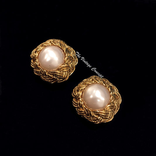 Chanel Gold Tone Faux Pearl Clip Earring 93P  (SOLD)