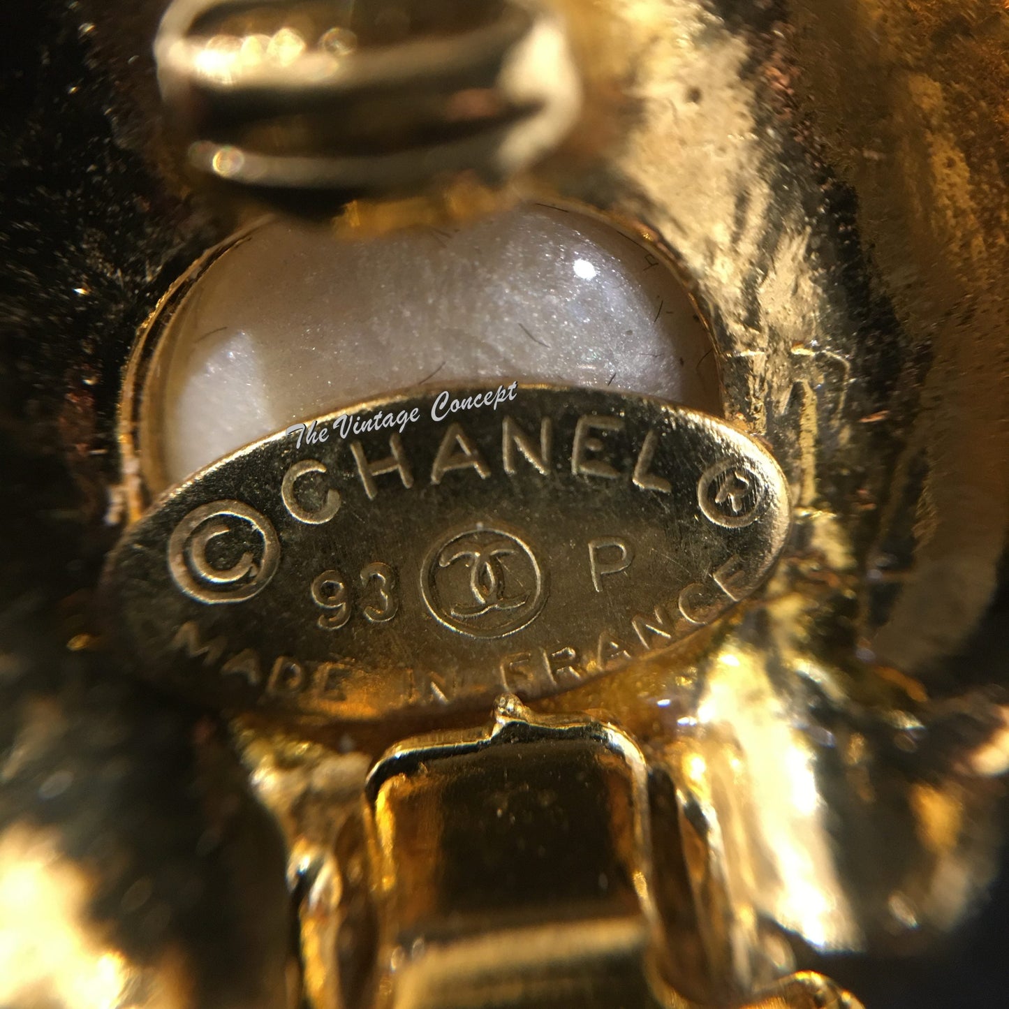 Chanel Gold Tone Faux Pearl Clip Earring 93P  (SOLD)