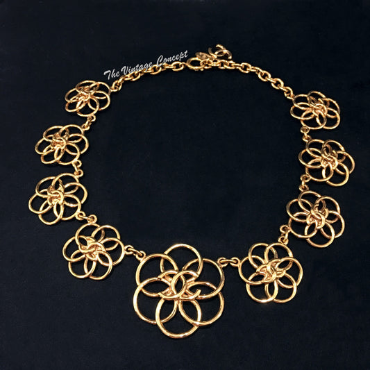 Chanel Gold Tone Flower Pendants Short Necklace from 80's