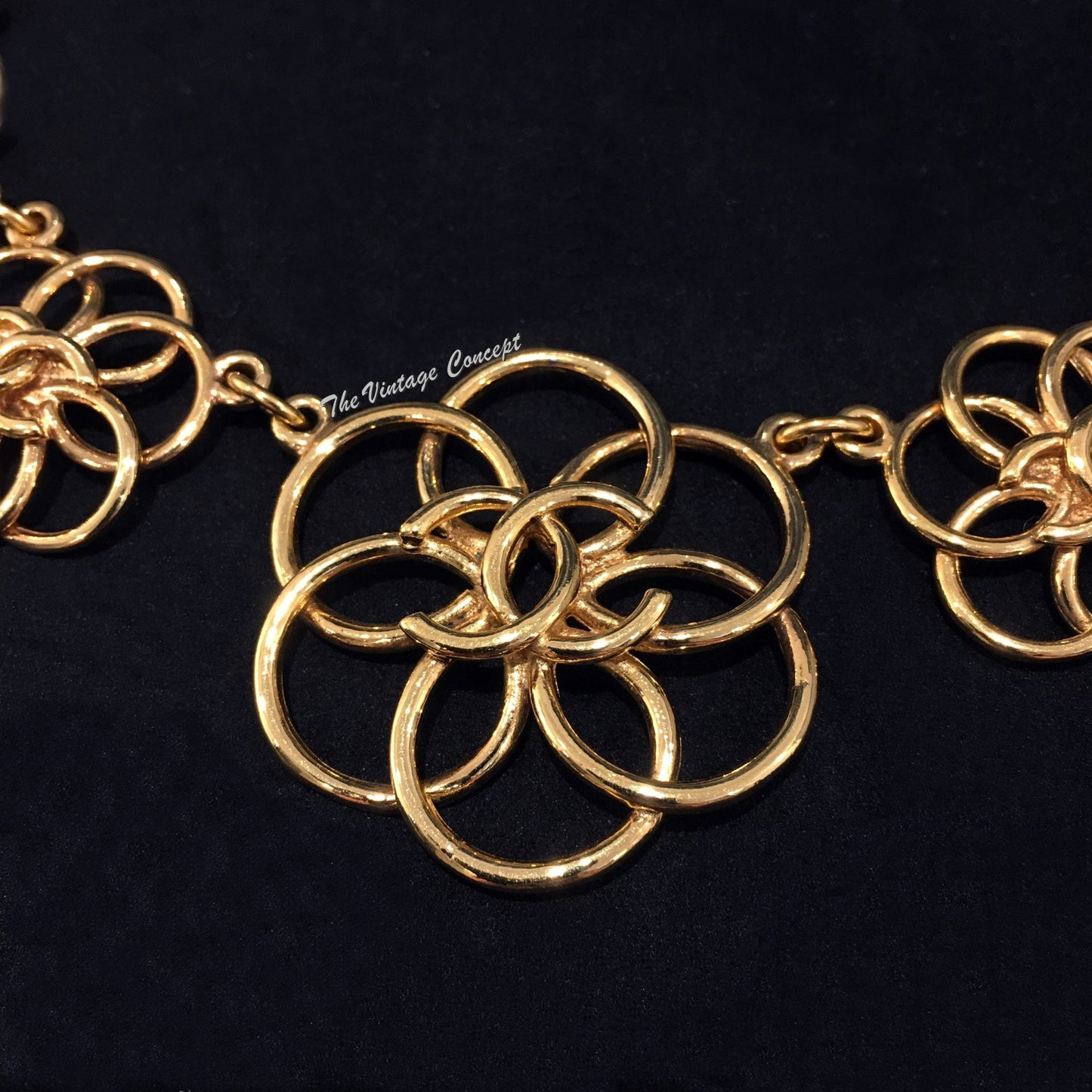 Chanel Gold Tone Flower Pendants Short Necklace from 80's