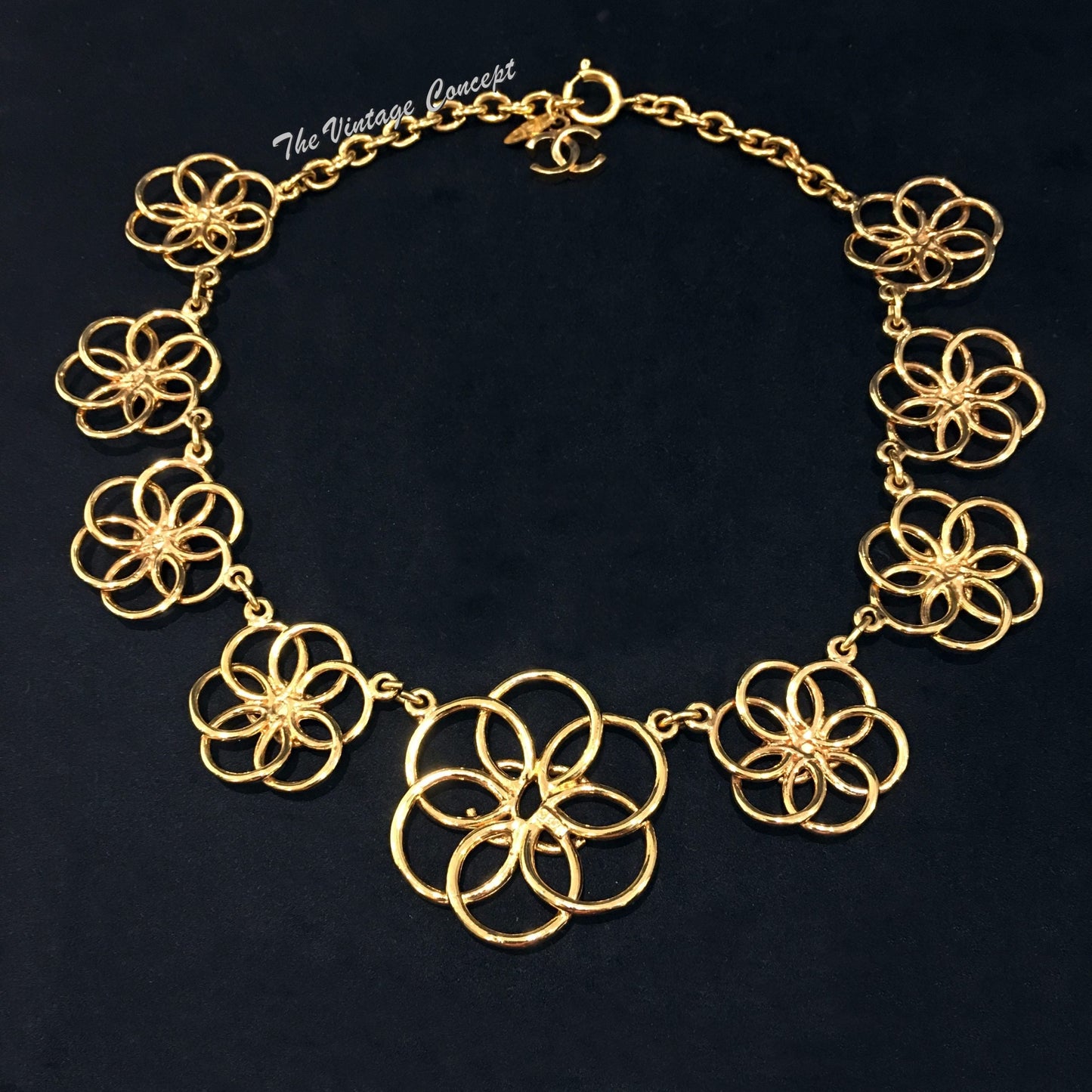 Chanel Gold Tone Flower Pendants Short Necklace from 80's