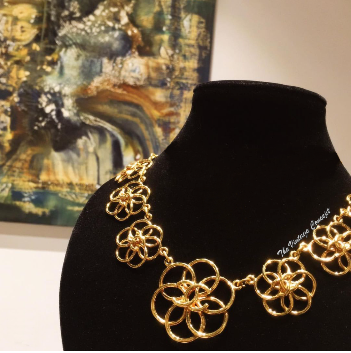 Chanel Gold Tone Flower Pendants Short Necklace from 80's