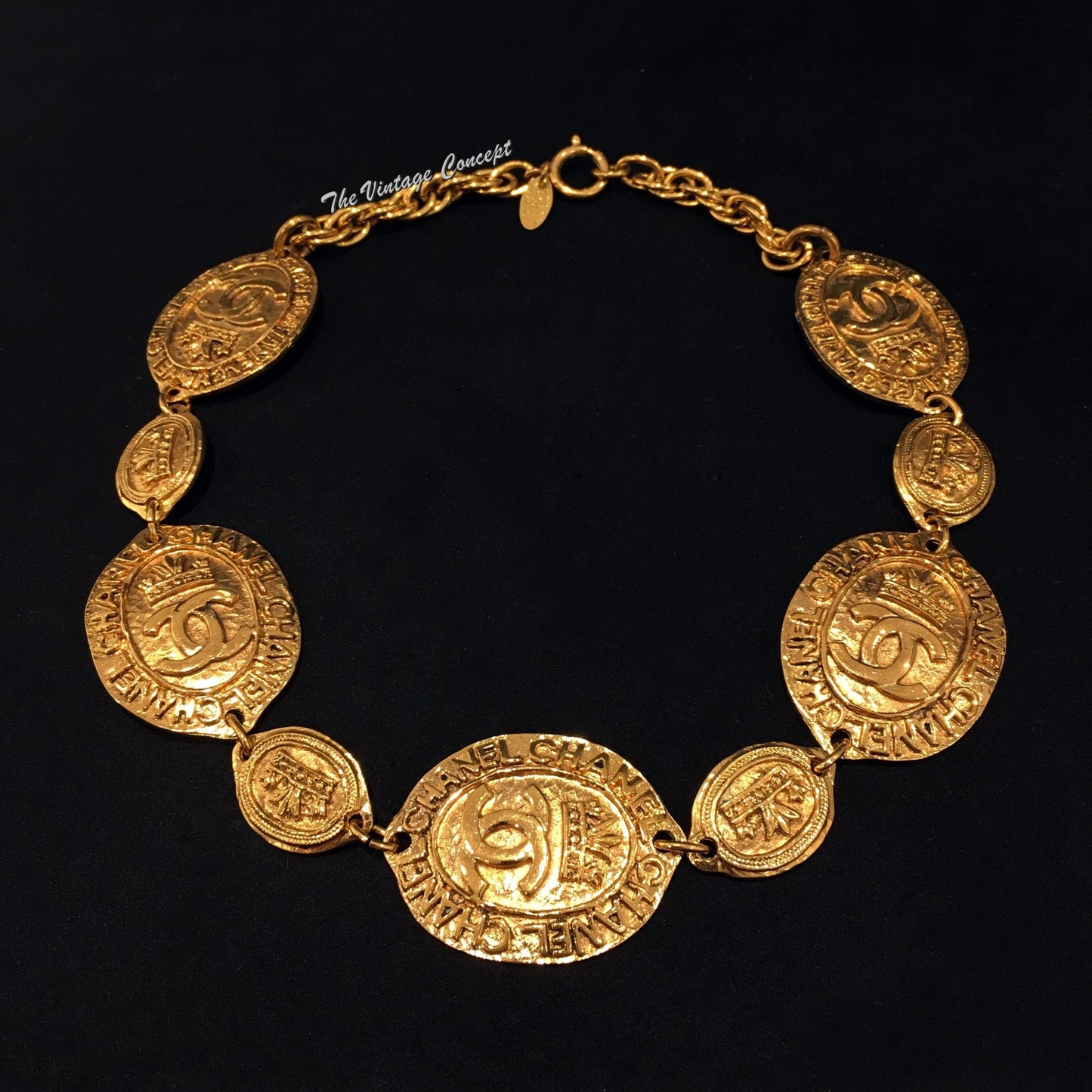 Chanel Gold Tone Large Pendants Short Necklace from 80's